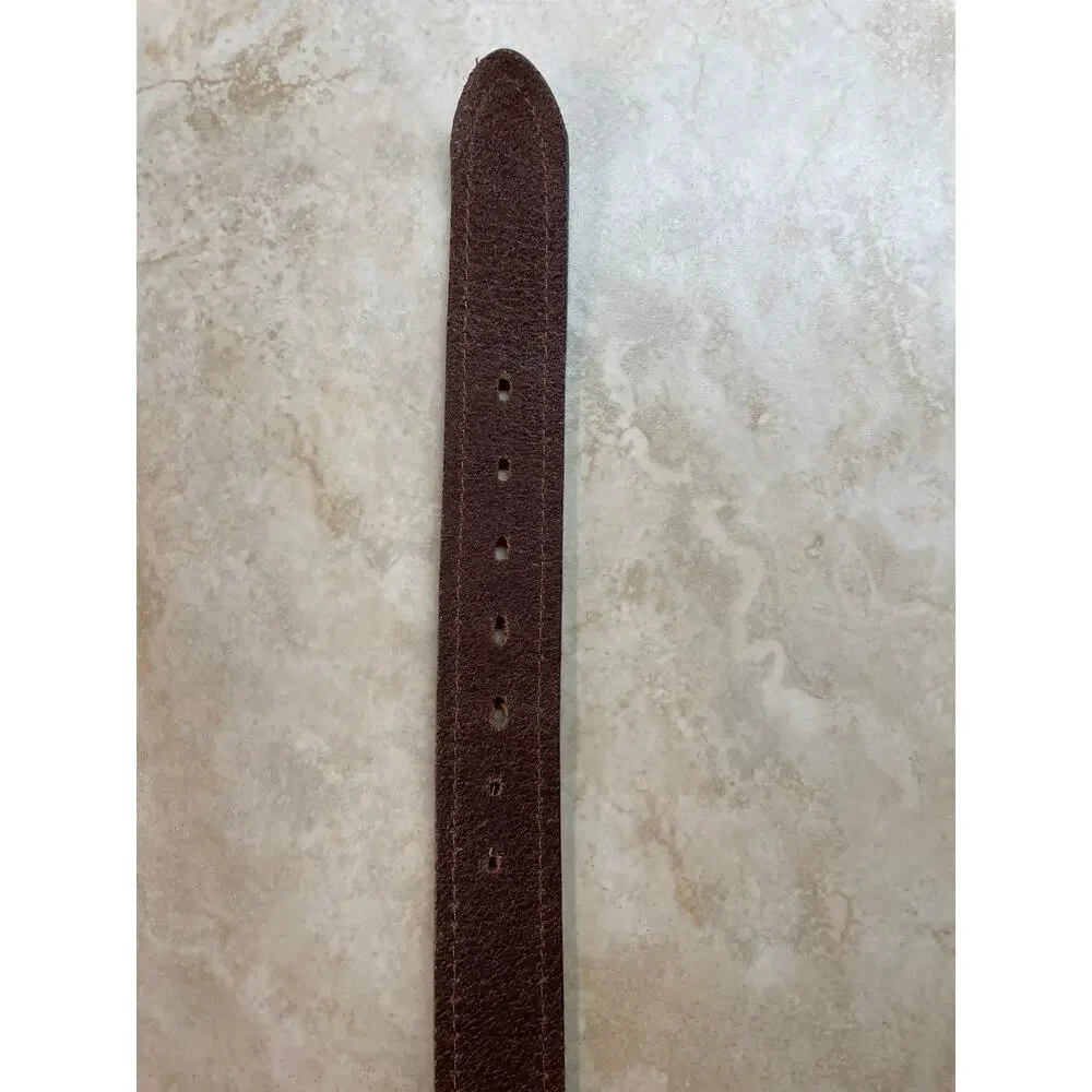 Diesel Belt M Brown Leather Silver Buckle Logo Embossed Casual Everyday